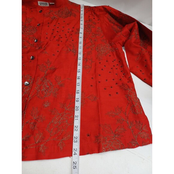 Chicos design floral button front top red long sleeve embroidery Sz 3 - XL/16 - Picture 6 of 9